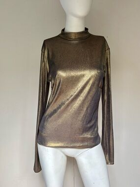 Forever 21 Metallic Gold Long Sleeve Mock Neck Top